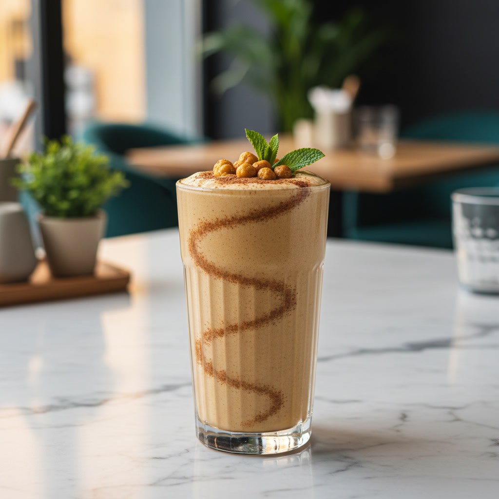Bardakta buzlu boza smoothie, tahıl köpüğü ile