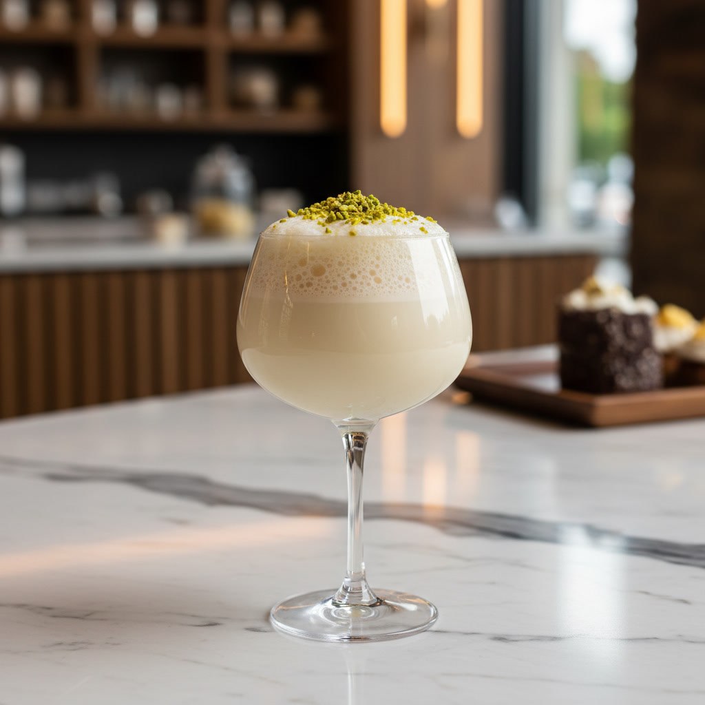 Fıstıklı salep, üzerinde Antep fıstığı ezmesi
